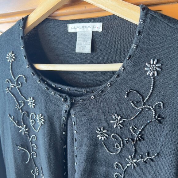 Vintage 1999 Beaded Floral Cardigan Rank Top Set Black Size Medium Y2K 90s - Picture 2 of 10